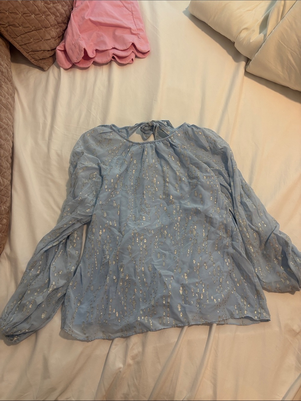 Lilly Pulitzer Light Blue Metallic Dot Tie-Back Blouse